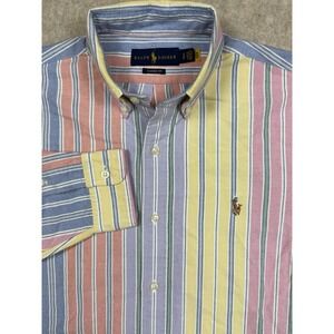 Ralph Lauren Mens Button Down Shirt Pastel Colorblocked Striped Dress Small